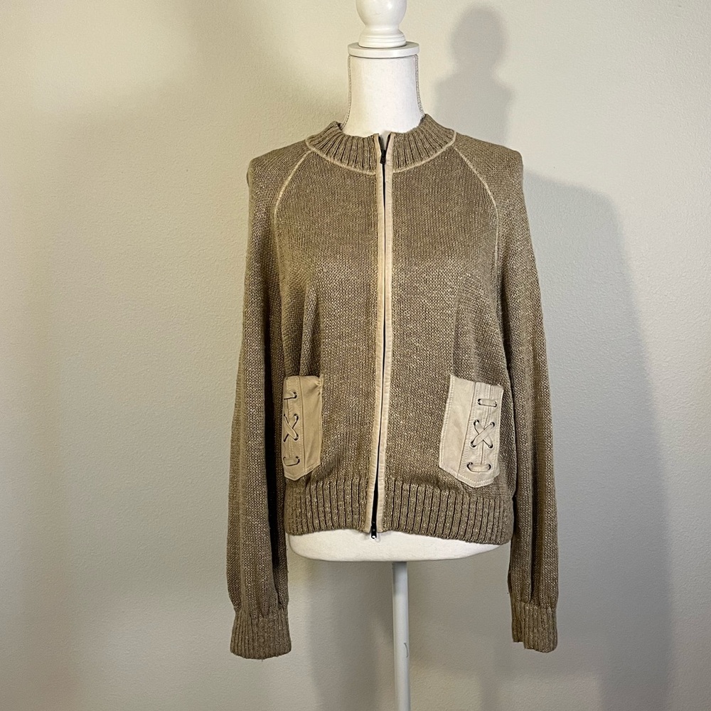 St. John Zippered Knit Jacket w/Leather Pockets and Trim